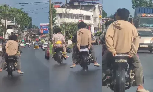 നമ്പര്‍ പ്ലേറ്റ് മറച്ച രണ്ട് ബൈക്കുകളില്‍ മൂന്നുപേര്‍ വീതം: റോഡില്‍ അഭ്യാസവും; യുവാക്കള്‍ക്കെതിരെ കേസ്; 7500 രൂപ വീതം പിഴയും ഈടാക്കി