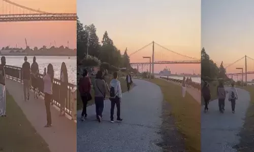 കാനഡയിലെ ഒരു വൈകുന്നേരം സമയം; സൂര്യസ്തമയം കണ്ട് നടപ്പാതയിലൂടെ നടന്നുനീങ്ങുന്ന ആളുകൾ; എങ്ങോട്ട് തിരിഞ്ഞാലും കേൾക്കുന്നത് എവിടെയോ കേട്ടുമറന്ന ഭാഷ; വൈറലായി വീഡിയോ