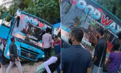 ബൈക്കിൽ ഇടിക്കാതിരിക്കാൻ ഒന്ന് സൈഡ് നൽകി; വടകരയിൽ സ്വകാര്യ ബസ് മറിഞ്ഞ് അപകടം; 16 പേർക്ക് പരിക്ക്; ആശുപത്രിയിൽ പ്രവേശിപ്പിച്ചു