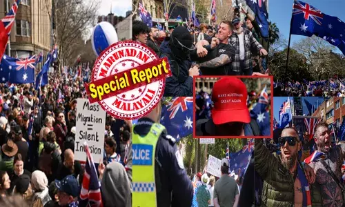 മാക് അവർ കൺട്രി ഗ്രേറ്റ് എഗൈൻ..; എൻഡ് മാസ്സ് ഇമ്മിഗ്രേഷൻ നൗ..!!; പൊരിവെയിലിനെ വകവയ്ക്കാതെ തെരുവുകളിൽ പ്ലക്കാർഡുകൾ ഉയർത്തി ആർത്തുവിളിക്കുന്ന ജനം; ഇടി കൊടുത്തും ഉന്തിയും തള്ളിയും പ്രതിരോധിക്കുന്ന സെക്യൂരിറ്റി ഫോഴ്സ്; മെൽബൺ നഗരത്തെ പിടിച്ചുകുലുക്കി കൂറ്റൻ കുടിയേറ്റവിരുദ്ധ റാലി; ഇന്ത്യക്കാർക്ക് ഓസ്‌ട്രേലിയയിലും രക്ഷയില്ലാതാകുമോ?