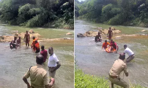 കാൽ വഴുതി വെള്ളത്തിൽ വീണു; മുളങ്കമ്പിൽ പിടികിട്ടിയതിനാൽ ഒഴുക്കിൽപ്പെട്ടില്ല; ഒടുവില്‍ രക്ഷകരായി അഗ്നിരക്ഷാ സേന