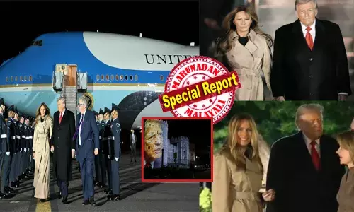 രാത്രി ഇരുട്ടിൽ എയർപോർട്ട് ലക്ഷ്യമാക്കി എയർഫോഴ്സ് വൺ താഴ്ന്ന് പറന്നതും ജനരോഷം ഇളകി; തെരുവിൽ പ്ലക്കാർഡുകൾ ഉയർന്നു കാതടിപ്പിച്ച് മുദ്രവാക്യ വിളിയും; ഇതൊന്നും പൂസാതെ മെലാനിയയുടെ കൈപിടിച്ച് ട്രംപിന്റെ രാജകീയ വരവ്; രണ്ടു ദിവസത്തെ സന്ദർശനത്തിനായി യുഎസ് പ്രസിഡന്റ് ലണ്ടനില്‍; വൻ വരവേൽപ്പ് ഒരുക്കി കൊട്ടാരം; പ്രദേശത്ത് കനത്ത സുരക്ഷ