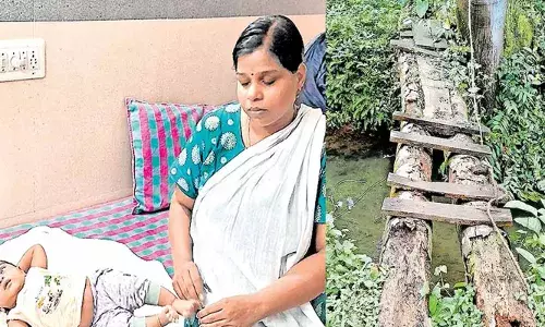 തടിപ്പാലം കടക്കുന്നതിനിടെ പലക തകര്‍ന്ന് അപകടം; അമ്മയുടെ കൈയ്യിലിരുന്ന രണ്ടര മാസം പ്രായമുള്ള കുഞ്ഞ് തെറിച്ച് തോട്ടില്‍ വീണു: ഒഴുകിപ്പോയ കുഞ്ഞിനെ രക്ഷിച്ച് അയല്‍വാസികള്‍