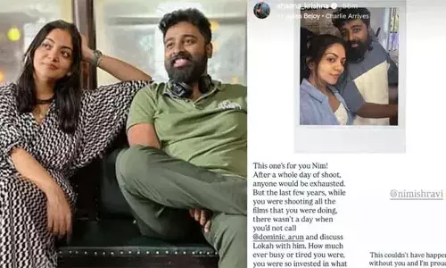 ഒരു സിനിമാറ്റോഗ്രഫര്‍ക്കും അപ്പുറമാണ് ലോകയ്ക്കായി നീ പ്രവര്‍ത്തിച്ചത്; ഡൊമിനിക്കും നീയും ചേര്‍ന്നൊരുക്കുന്ന ലോകയ്ക്കായി അത്രമേല്‍ ആത്മാര്‍ത്ഥമായാണ് നിങ്ങള്‍ നിന്നത്;  നിമിഷ് രവിയെ അഭിനന്ദിച്ച് അഹാന കൃഷ്ണ