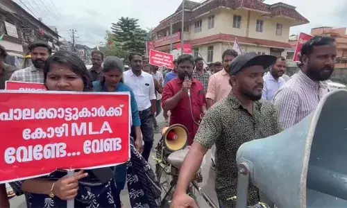 മാങ്കൂട്ടത്തില്‍ ഇറങ്ങിയിട്ടുണ്ട്, അമ്മ പെങ്ങന്മാരേ സൂക്ഷിക്കണം; രാഹുലിനെതിരെ വിളമ്പര പ്രതിഷേധവുമായി ഡിവൈഎഫ്‌ഐ