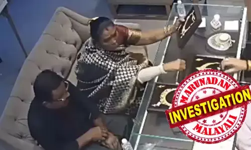 രണ്ട് നെക്ലേസുകൾ ഒരേ സമയം മടിയിൽ വച്ചു നോക്കി; ഒപ്പമുണ്ടായിരുന്ന പുരുഷൻ ജീവനക്കാരുമായി സംസാരിച്ച് ശ്രദ്ധ തിരിച്ചു; തക്കം നോക്കി സ്ത്രീ നെക്ലേസ് സാരിക്കടിയിൽ ഒളിപ്പിച്ച് പുറത്ത് പോയി; മോഷണ വിവരം പുറത്തറിയുന്നത് ജ്വല്ലറിയിലെ സ്റ്റോക്ക് നോക്കിയപ്പോൾ