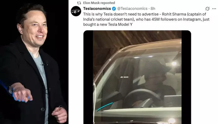 ഇതുകൊണ്ടാണ് ടെസ്ലക്ക് പരസ്യം ആവശ്യമില്ലാത്തത്; ഇന്സ്റ്റാഗ്രാമില് 45 ദശലക്ഷം ഫോളോവേഴ്സുള്ള രോഹിത് ശര്മ, ഒരു പുതിയ ടെസ്ല മോഡല് Y വാങ്ങി.; രോഹിത് ടെസ്ല കാര് ഓടിക്കുന്ന വീഡിയോ പങ്കുവെച്ച് മസ്ക് ഇതുകൊണ്ടാണ് ടെസ്ലക്ക് പരസ്യം ആവശ്യമില്ലാത്തത്; ഇന്സ്റ്റാഗ്രാമില് 45 ദശലക്ഷം ഫോളോവേഴ്സുള്ള രോഹിത് ശര്മ, ഒരു പുതിയ ടെസ്ല മോഡല് Y വാങ്ങി.; രോഹിത് ടെസ്ല കാര് ഓടിക്കുന്ന വീഡിയോ പങ്കുവെച്ച് മസ്ക്