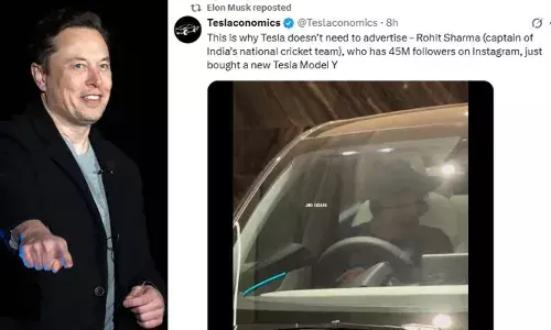 ഇതുകൊണ്ടാണ് ടെസ്ലക്ക് പരസ്യം ആവശ്യമില്ലാത്തത്; ഇന്‍സ്റ്റാഗ്രാമില്‍ 45 ദശലക്ഷം ഫോളോവേഴ്സുള്ള രോഹിത് ശര്‍മ, ഒരു പുതിയ ടെസ്ല മോഡല്‍ Y വാങ്ങി.; രോഹിത് ടെസ്ല കാര്‍ ഓടിക്കുന്ന വീഡിയോ പങ്കുവെച്ച് മസ്‌ക്