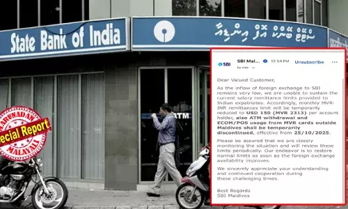 ഡോളര്‍ കിട്ടാനില്ല! മാലദ്വീപില്‍ ജോലി ചെയ്യുന്ന പ്രവാസികള്‍ക്ക് പണമയക്കാനുള്ള പരിധി വെട്ടിക്കുറച്ച് എസ്.ബി.ഐ; ഒരു മാസം അയക്കാവുന്ന പരമാവധി തുക 150 ഡോളര്‍ മാത്രം; നാട്ടിലേക്ക് പണം അയയ്ക്കാന്‍ സ്വകാര്യ ഏജന്റുമാരെ ആശ്രയിക്കുമ്പോള്‍ ഭീമമായ നഷ്ടം; കേന്ദ്ര സര്‍ക്കാര്‍ ഇടപെടണമെന്ന് ഇന്ത്യന്‍ പ്രവാസികള്‍
