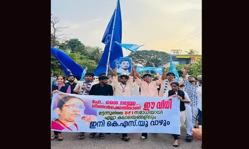 ഹേ ശൈ ലജ്ജേ നിങ്ങള്‍ക്കെതിരെ ഈ വിധി: മട്ടന്നൂര്‍ പോളിടെക്‌നിക്കില്‍ കെ കെ ശൈലജ എം.എല്‍.എക്ക് എതിരെ ബാനറുമായി കെഎസ്യുവിന്റെ ആഹ്ലാദപ്രകടനം; പ്രതിഷേധവുമായി എസ്എഫ്‌ഐ; തിരഞ്ഞെടുപ്പില്‍ മുഴുവന്‍ സീറ്റും തൂത്തുവാരി കെഎസ് യു