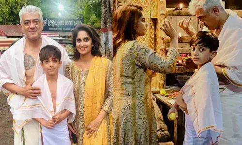 കസവ് മുണ്ടും മേൽമുണ്ടും ധരിച്ച് തനി നാടൻ ലുക്കിൽ തല; കൂടെ കൂട്ടായി മകനും ഭാര്യ ശാലിനിയും; നടൻ അജിത് ഊട്ടുകുളങ്ങര ഭഗവതി ക്ഷേത്രത്തില്‍ ദർശനം നടത്തി; വൈറലായി ചിത്രങ്ങൾ