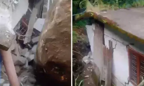 പതിനെട്ടുകാരൻ വീട്ടിൽ ഉണ്ടായിരുന്ന സമയത്ത് ഉഗ്ര ശബ്ദം; കൂറ്റൻപാറ അടർന്ന് വീണ് വീട് തകർന്നു; കുട്ടി രക്ഷപ്പെട്ടത് ഭാഗ്യം കൊണ്ട്; സംഭവം ഇടുക്കിയിൽ