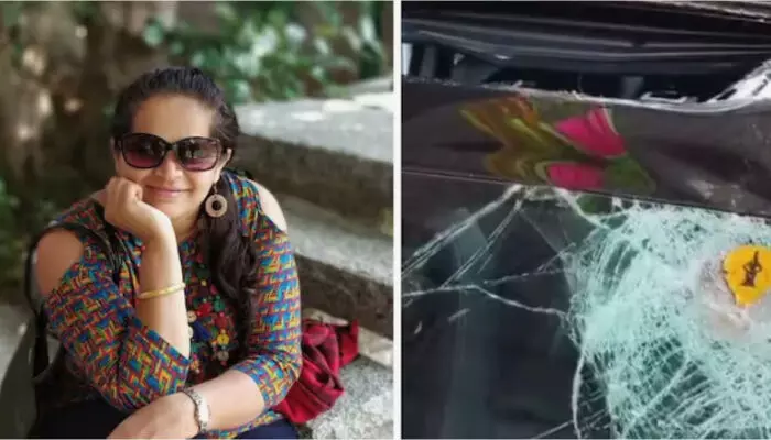 ഓടിക്കൊണ്ടിരുന്ന കാറിന് മുകളിലേക്ക് കുന്നിന്‍ മുകളില്‍ നിന്ന് വലിയ പാറ പതിച്ചു; സണ്‍റൂഫ് തകര്‍ന്ന് യുവതിക്ക് ദാരുണാന്ത്യം