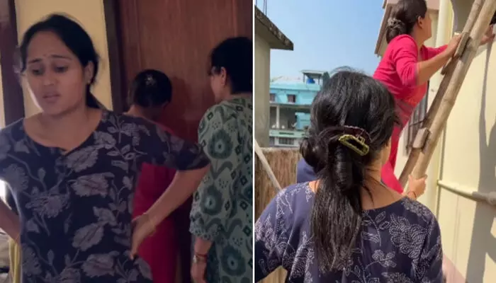 ബാത്ത്റൂമിനുള്ളിൽ കുടുങ്ങിപ്പോയ മകൻ; ഞൊടിയിടയിൽ വണ്ടർ വുമണിനെ പോലെ അമ്മയുടെ വരവ്; വാതിൽ തള്ളി നോക്കിയും; ഓടി മതിലിൽ കയറിയും പെടാപ്പാട്; റീലിന് വ്യാപക വിമർശനം ബാത്ത്റൂമിനുള്ളിൽ കുടുങ്ങിപ്പോയ മകൻ; ഞൊടിയിടയിൽ വണ്ടർ വുമണിനെ പോലെ അമ്മയുടെ വരവ്; വാതിൽ തള്ളി നോക്കിയും; ഓടി മതിലിൽ കയറിയും പെടാപ്പാട്; റീലിന് വ്യാപക വിമർശനം