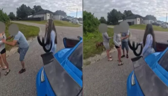 നായയുമായി നടക്കാൻ ഇറങ്ങി; പെട്ടെന്നൊരു സൂപ്പർ കാറിന്റെ വരവ്; തോക്കുമായി ചാടിയിറങ്ങി യുവതി; കുടുംബത്തെ രക്ഷിക്കാൻ ശ്രമിച്ച് യുവാവ്; ഭയപ്പെടുത്തുന്ന ചിത്രങ്ങൾ പുറത്ത് നായയുമായി നടക്കാൻ ഇറങ്ങി; പെട്ടെന്നൊരു സൂപ്പർ കാറിന്റെ വരവ്; തോക്കുമായി ചാടിയിറങ്ങി യുവതി; കുടുംബത്തെ രക്ഷിക്കാൻ ശ്രമിച്ച് യുവാവ്; ഭയപ്പെടുത്തുന്ന ചിത്രങ്ങൾ പുറത്ത്