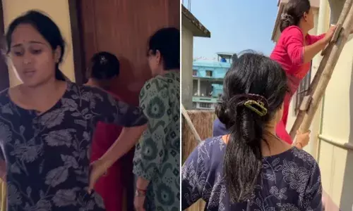 ബാത്ത്‌റൂമിനുള്ളിൽ കുടുങ്ങിപ്പോയ മകൻ; ഞൊടിയിടയിൽ വണ്ടർ വുമണിനെ പോലെ അമ്മയുടെ വരവ്; വാതിൽ തള്ളി നോക്കിയും; ഓടി മതിലിൽ കയറിയും പെടാപ്പാട്; റീലിന് വ്യാപക വിമർശനം