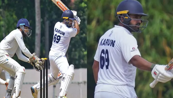 വിയർത്ത് കേരള ബൗളർമാർ; ഇരട്ട സെഞ്ചുറിയുമായി കരുൺ നായർ; സെഞ്ചുറിയുമായി നിലയുറപ്പിച്ച്  സ്മരൺ രവിചന്ദ്രൻ; രഞ്ജി ട്രോഫി ക്രിക്കറ്റിൽ കർണാടക കൂറ്റൻ സ്കോറിലേക്ക് വിയർത്ത് കേരള ബൗളർമാർ; ഇരട്ട സെഞ്ചുറിയുമായി കരുൺ നായർ; സെഞ്ചുറിയുമായി നിലയുറപ്പിച്ച്  സ്മരൺ രവിചന്ദ്രൻ; രഞ്ജി ട്രോഫി ക്രിക്കറ്റിൽ കർണാടക കൂറ്റൻ സ്കോറിലേക്ക്