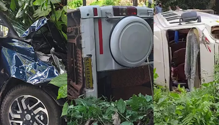 ചുരത്തിൽ നിന്ന് കേട്ടത് ഉഗ്ര ശബ്ദം; നാട്ടുകാർ ഓടിയെത്തിയപ്പോൾ മുന്നിൽ കണ്ടത് നടുക്കുന്ന അപകടം; കണ്ണൂരിൽ നിയന്ത്രണം വിട്ടെത്തിയ ട്രാവലര് കാറിലേക്ക് ഇടിച്ചുകയറി; നിരവധി പേർക്ക് പരിക്ക് ചുരത്തിൽ നിന്ന് കേട്ടത് ഉഗ്ര ശബ്ദം; നാട്ടുകാർ ഓടിയെത്തിയപ്പോൾ മുന്നിൽ കണ്ടത് നടുക്കുന്ന അപകടം; കണ്ണൂരിൽ നിയന്ത്രണം വിട്ടെത്തിയ ട്രാവലര് കാറിലേക്ക് ഇടിച്ചുകയറി; നിരവധി പേർക്ക് പരിക്ക്