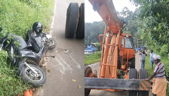 ക്രെയിൻ സ്കൂട്ടറിൽ തട്ടി സ്‌കൂട്ടർ യാത്രക്കാരിക്ക് ദാരുണാന്ത്യം; മരിച്ചത് അരുവാപ്പുലത്തുകാരി രാജി