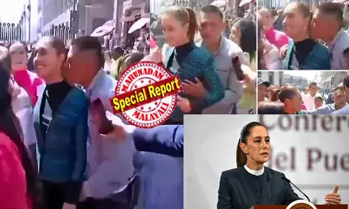 തെരുവിൽ തടിച്ചുകൂടിയ ആൾക്കാരോട് സംസാരിച്ച് നിന്ന മെക്‌സിക്കന്‍ പ്രസിഡന്റ്; ഇതൊന്നും കൂസാതെ മദ്യപന്റെ എൻട്രിയിൽ അതിരുവിട്ട പ്രവർത്തി; തോളിലൂടെ കൈയിട്ട് കഴുത്തിൽ ചുംബിക്കാൻ ശ്രമം; പിന്നിലൂടെ കടന്നുപിടിക്കാൻ തുടങ്ങിയതും തടഞ്ഞ് സെക്യൂരിറ്റി ഗാർഡ്സ്; ഇതൊന്നും അറിയാതെ നിൽക്കുന്ന ആ വനിതാ പ്രസിഡന്റ്