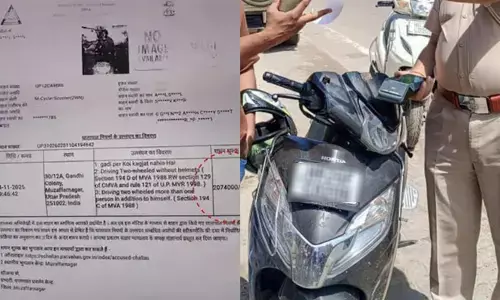 ഒരുലക്ഷം വിലയുള്ള സ്‌കൂട്ടറില്‍ യാത്ര; ഹെല്‍മെറ്റ് ധരിക്കാത്തതിന് പിഴ 21 ലക്ഷം രൂപ; ചലാന്‍ വൈറലായതിന് പിന്നാലെ തിരുത്തി പൊലീസ്