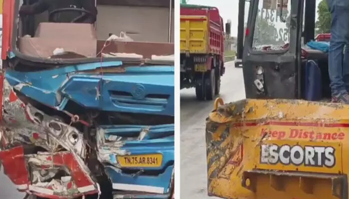 കന്യാകുമാരിയിൽ നിന്ന് മീൻ കയറ്റി പോകവേ അപകടം; ക്രെയിനിലേക്ക് ലോറി ഇടിച്ചുകയറി ഡ്രൈവർക്ക് പരിക്ക്; സംഭവം ഇടപ്പള്ളി ദേശീയ പാതയിൽ