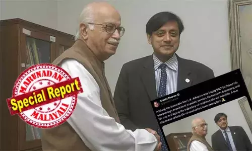 നെഹ്റുവിനോടും ഇന്ദിരയോടും കാണിച്ച മര്യാദ അദ്വാനിയോടും കാണിക്കണം; അദ്വാനി ഒരു യഥാര്‍ത്ഥ രാഷ്ട്രതന്ത്രജ്ഞന്‍; ബിജെപി നേതാവിനെ മുന്‍ പ്രധാനമന്ത്രിമാരുമായി താരതമ്യം ചെയ്ത് പുകഴ്ത്തി ശശി തരൂര്‍; കുടുംബവാഴ്ച്ചയെ വിമര്‍ശിച്ച ലേഖനത്തിന് പിന്നാലെ പിറന്നാള്‍ ആശംസകള്‍ നേര്‍ന്നുള്ള ട്വീറ്റിലും കോണ്‍ഗ്രസ് പാര്‍ട്ടിയെ വെട്ടിലാക്കി തരൂര്‍