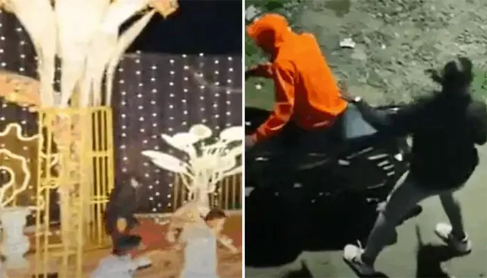 വിവാഹ വേദിയിലേക്ക് ഓടിക്കയറിയ യുവാവ്; ഒന്നും നോക്കാതെ വരന്റെ കാൽമുട്ടും തുടയും കുത്തികീറി; ആളുകൾ പേടിച്ച് കുതറിയോടി; വധു അടക്കം തലകറങ്ങി വീണു; ഒടുവിൽ പണി കൊടുത്തത് ഡ്രോൺ