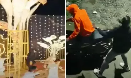 വിവാഹ വേദിയിലേക്ക് ഓടിക്കയറിയ യുവാവ്; ഒന്നും നോക്കാതെ വരന്റെ കാൽമുട്ടും തുടയും കുത്തികീറി; ആളുകൾ പേടിച്ച് കുതറിയോടി; വധു അടക്കം തലകറങ്ങി വീണു; ഒടുവിൽ പണി കൊടുത്തത് ഡ്രോൺ