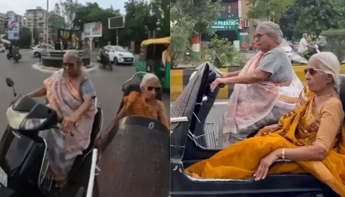 നഗരത്തിലൂടെ പറക്കുന്ന രണ്ടുപേരെ കണ്ട് കൗതുകം; വാർദ്ധക്യത്തിന്റെ ഊന്നുവടി പിടിക്കാതെ ഒരു യാത്ര; പ്രായം ഒന്നിനും തടസ്സമല്ലാതാകുന്ന കാഴ്ച; സോഷ്യൽ മീഡിയയിൽ വൈറലായി ഈ സഹോദരിമാർ