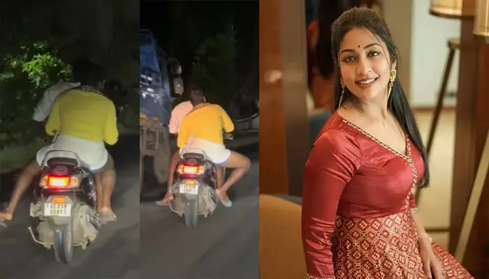 ചില വഴിയോരക്കാഴ്ചകൾ.. സേഫ് റൈഡ് ഗയ്സ്; ഹെൽമറ്റില്ല, മദ്യപിച്ച് അപകടകരമായ സ്കൂട്ടർ യാത്ര: പിന്നിലിരിക്കുന്ന ആൾ ഏത് നിമിഷവും താഴെ വീഴാമെന്ന മട്ടിൽ; വീഡിയോ പകർത്തി നവ്യ നായർ