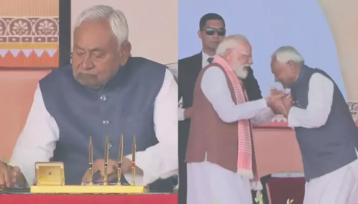 ബിഹാര്‍ മുഖ്യമന്ത്രി പദത്തില്‍ പത്താം ഊഴം; ചരിത്രമെഴുതി നിതീഷ്‌കുമാര്‍ സത്യപ്രതിജ്ഞ ചെയ്തു;  ബിജെപിയുടെ സാമ്രാട്ട് ചൗധരിയും വിജയ്കുമാര്‍ സിന്‍ഹയും ഉപമുഖ്യമന്ത്രിമാര്‍;  പ്രധാനമന്ത്രിയും കേന്ദ്രമന്ത്രിമാരും എന്‍ഡിഎ മുഖ്യമന്ത്രിമാരും വേദിയില്‍