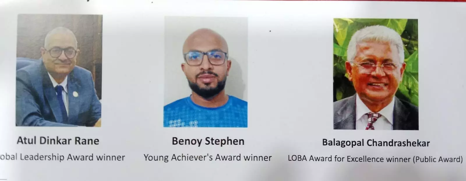 ലോബ ഗ്ലോബല്‍ ലീഡര്‍ഷിപ്പ് അവാര്‍ഡ് 2025 അതുല്‍ ദിനകര്‍ റാണെയ്ക്ക് യങ്ങ് അച്ചീവര്‍ അവാര്‍ഡ് ബിനോയ് സ്റ്റീഫന്
