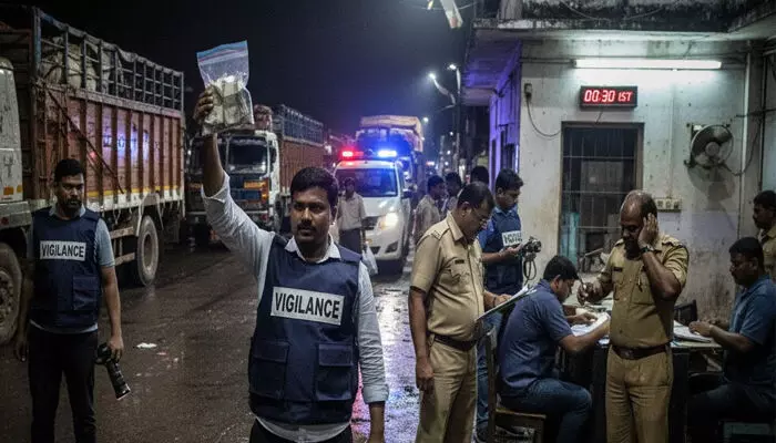 വാളയാർ അതിർത്തി ചെക്പോസ്റ്റിൽ വിജിലൻസിന്റെ മിന്നൽ പരിശോധന; കൈക്കൂലി പണം പിടിച്ചെടുത്തു; കൈയ്യോടെ പൊക്കി