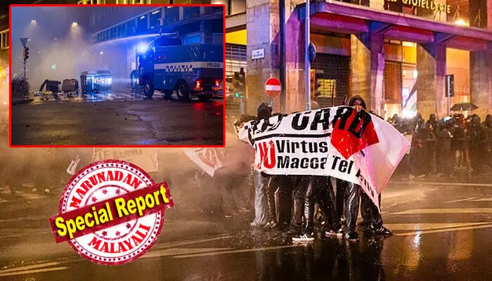 ഇസ്രായേലിന് ചുവപ്പ് കാർഡ് കാണിക്കുക, ഗാസയിലെ നരഹത്യ അവസാനിപ്പിക്കുക; ഇസ്രായേൽ ബാസ്‌കറ്റ്‌ബോൾ ടീമിനെതിരെ പ്രതിഷേധവുമായി തെരുവിലിറങ്ങിയത് ആയിരക്കണക്കിന് ആളുകൾ; കലാപ നിയന്ത്രണ സേനയ്ക്ക് നേരെ കല്ലേറ്; എട്ട് പോലീസുകാർക്ക് പരിക്ക്; യുദ്ധക്കളമായി ബൊളോണിയ