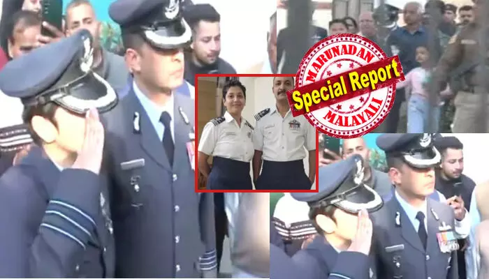 തന്റെ പ്രാണന്റെ പാതിയെ വഹിച്ചുകൊണ്ട് വീട്ടുനടയിലെത്തിയ വിലാപയാത്ര; ഉറ്റവർക്കിടയിലൂടെ യൂണിഫോം ധരിച്ചെത്തി പ്രിയതമന് പൊട്ടിക്കരഞ്ഞു കൊണ്ട് അന്ത്യാഭിവാദ്യം അർപ്പിച്ച് ഭാര്യ അഫ്ഷാൻ; എങ്ങും വികാരഭരിതമായ നിമിഷങ്ങൾ; ഇനി ആ വിങ്ങ് കമാൻഡർ ജ്വലിക്കുന്ന ഓർമ