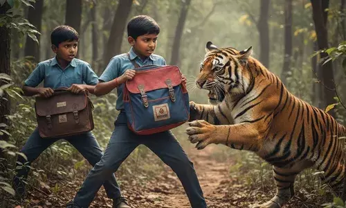 സ്‌കൂൾ കഴിഞ്ഞ് വീട്ടിലേക്ക് മടങ്ങവെ പാഞ്ഞടുത്ത് പുലി; ബാഗ് കൊണ്ട് പ്രതിരോധിച്ചു, കല്ലെറിഞ്ഞു ശബ്ദമുണ്ടാക്കി; വിദ്യാർഥികൾ രക്ഷപ്പെട്ടത് തലനാരിഴക്ക്