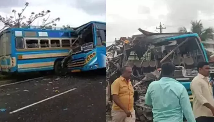 തെങ്കാശിയില്‍ സ്വകാര്യ ബസുകള്‍ കൂട്ടിയിടിച്ച് വന്‍ അപകടം;  ആറ് പേര്‍ മരിച്ചു, 28 പേര്‍ക്ക് പരിക്ക്;  ഡ്രൈവറുടെ അശ്രദ്ധയെന്ന് ദൃക്‌സാക്ഷികള്‍