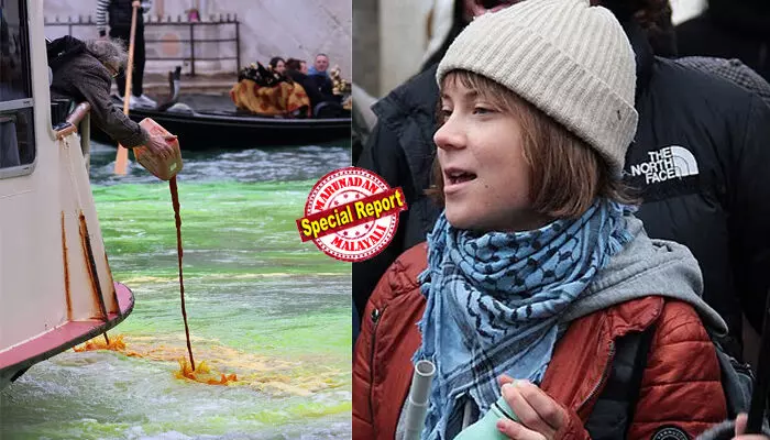 വെനീസിലെ ഗ്രാന്‍ഡ് കനാലില്‍ പച്ച ചായം കലക്കി പ്രതിഷേധം; ഗ്രെറ്റ തന്‍ബെര്‍ഗിന് വെനീസില്‍ പ്രവേശിക്കുന്നതിന് 48 മണിക്കൂര്‍ വിലക്ക്;  150 യൂറോ പിഴ; ഗ്രെറ്റയ്‌ക്കൊപ്പം എക്സ്റ്റിന്‍ഷന്‍ റിബലിയന്‍ പ്രവര്‍ത്തകര്‍ക്കും വിലക്കും പിഴയും