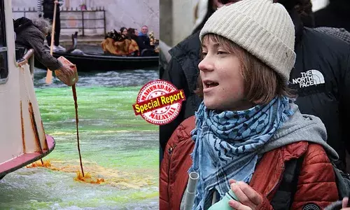 വെനീസിലെ ഗ്രാന്‍ഡ് കനാലില്‍ പച്ച ചായം കലക്കി പ്രതിഷേധം; ഗ്രെറ്റ തന്‍ബെര്‍ഗിന് വെനീസില്‍ പ്രവേശിക്കുന്നതിന് 48 മണിക്കൂര്‍ വിലക്ക്;  150 യൂറോ പിഴ; ഗ്രെറ്റയ്‌ക്കൊപ്പം എക്സ്റ്റിന്‍ഷന്‍ റിബലിയന്‍ പ്രവര്‍ത്തകര്‍ക്കും വിലക്കും പിഴയും