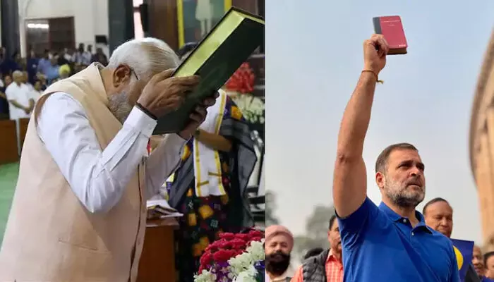 വികസിത ഭാരതത്തിനായി പൗരന്മാര്‍ കടമകള്‍ക്ക് പ്രാധാന്യം നല്‍കണം; ഭരണഘടന വാര്‍ഷികം ആഘോഷിക്കാന്‍ പോലും ചിലര്‍ മിനക്കെട്ടില്ലെന്ന് കോണ്‍ഗ്രസിനെതിരെ മോദിയുടെ ഒളിയമ്പ്;  ഭരണഘടനയുടെ സംരക്ഷകന്‍ താനെന്ന് രാഹുല്‍ ഗാന്ധി;  ഭരണഘടന ദിനത്തില്‍ വാക്‌പോര്