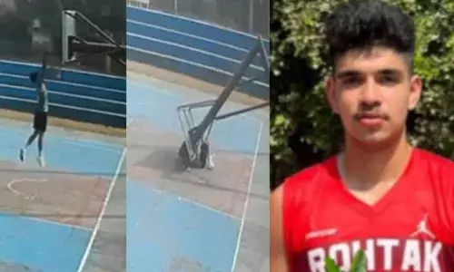 ബാസ്‌കറ്റ് ബോള്‍ പരിശീലനത്തിനിടെ പോള്‍ ഒടിഞ്ഞു നെഞ്ചില്‍വീണു; ദേശീയ  താരത്തിന് ദാരുണാന്ത്യം; അപകടത്തിന്റെ ഞെട്ടിക്കുന്ന ദൃശ്യങ്ങള്‍ പുറത്ത്