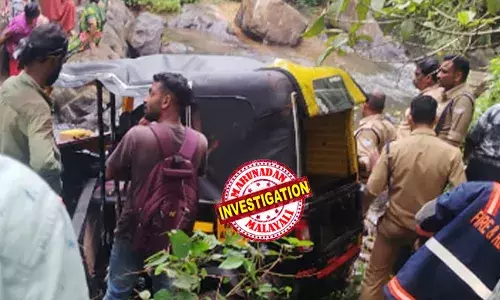 റോഡില്‍ പാമ്പിനെ കണ്ട് വെട്ടിച്ച ഓട്ടോറിക്ഷ മറിഞ്ഞത് 50 അടി താഴ്ചയിലുള്ള തോട്ടിലേക്ക്;  ഓട്ടോയിലുണ്ടായിരുന്ന നാല് വയസുകാരനെ കാണാനില്ല; സ്ഥലത്ത് തെരച്ചില്‍ നടത്തി ഫയര്‍ഫോഴ്‌സ്