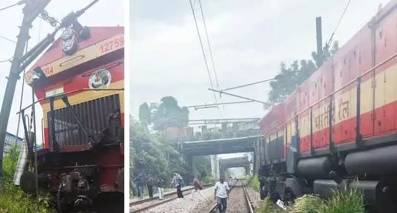 കളമശ്ശേരി എഫ് എ സി ടിയില്‍ നിന്നും വളം കയറ്റി വരുകയായിരുന്ന ചരക്ക് തീവണ്ടി പാളം തെറ്റി; ട്രെയിനുകള്‍ വൈകും