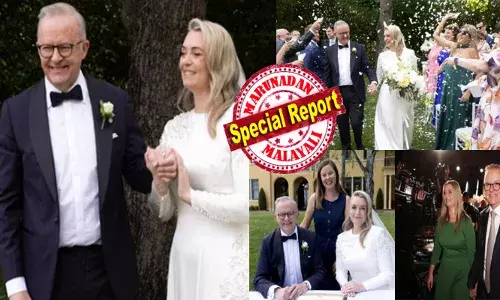 കോട്ടിൽ വെള്ള റോസപൂ.. വച്ച് നിറഞ്ഞ ചിരിയുമായി അവളുടെ കൈപിടിച്ച് വിവാഹ വേദിയിലേക്ക്; ക്യൂട്ട് സ്‌മൈലിൽ നീണ്ട വെള്ള ഗൗണ്‍ അണിഞ്ഞെത്തിയ വധുവും; ചുറ്റും പാറിപറക്കുന്ന വർണക്കടലാസുകള്‍ക്കിടയിലൂടെ കപ്പിൾ എൻട്രി; തന്റെ എല്ലാമെല്ലാമായ പങ്കാളിയെ ഒടുവിൽ വിവാഹം ചെയ്ത് ആസ്ട്രേലിയൻ പ്രധാനമന്ത്രി; പ്രണയം പൂവണിഞ്ഞ ആ നിമിഷം; കളർഫുള്ളായി ചടങ്ങുകൾ