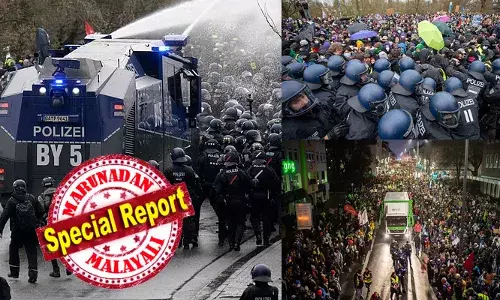 തീവ്രവലതുപക്ഷ പാർട്ടിയുടെ യുവജന വിഭാഗം രൂപീകരിക്കുന്നതിനുള്ള കൺവെൻഷനെതിരെ തെരുവിലിറങ്ങിയത് ആയിരക്കണക്കിനാളുകൾ; പ്രതിഷേധക്കാർ റോഡുകൾ ഉപരോധിച്ചതോടെ നേതാക്കളടക്കം കുടുങ്ങി; സമ്മേളനം ആരംഭിച്ചത് രണ്ട് മണിക്കൂറിലധികം വൈകി; യുദ്ധക്കളമായി ഗീസൻ നഗരം