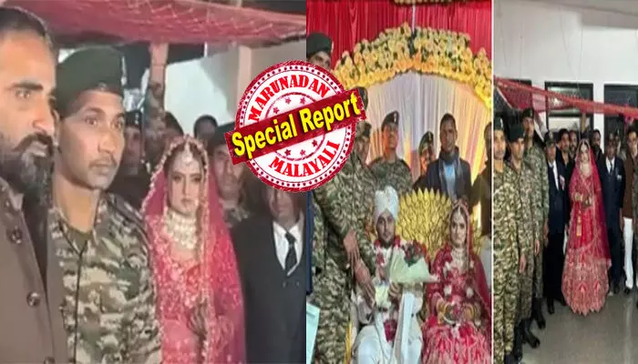 ബസ് നിറച്ച് പട്ടാളക്കാര്‍ വരുന്നത് കണ്ട് അവളുടെ കണ്ണുകള്‍ നിറഞ്ഞു; പിങ്ക് ലെഹങ്കയില്‍ അണിഞ്ഞൊരുങ്ങി നിന്ന നവവധുവിനെ യൂണിഫോമില്‍ തന്നെ മണ്ഡപത്തിലേക്ക് ആനയിച്ച് സൈനികര്‍; വീരമൃത്യു വരിച്ച തങ്ങളുടെ കൂട്ടുകാരന് ഒരുക്കിയ സ്‌നേഹസമ്മാനം; അച്ഛന്റെ ഓര്‍മകളില്‍ വീണ്ടും ആ മകള്‍; ഒരു അപൂര്‍വ്വ വിവാഹകഥ..