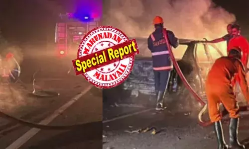 അയ്യനെ കാണാൻ യാത്ര തിരിച്ച ഹൈദരാബാദ് സ്വദേശികൾ; പമ്പയ്ക്ക് സമീപമെത്തിയതും വണ്ടിയിൽ നിന്ന് അസാധാരണ ചൂടും പുകയും; ഞൊടിയിടയിൽ പ്രദേശത്തെ നടുക്കി തീഗോളം; ഭക്തർ രക്ഷപെട്ടത് ഭാഗ്യം കൊണ്ട്