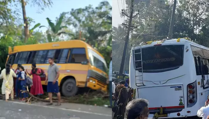 ശബരിമല തീര്‍ഥാടകര്‍ സഞ്ചരിച്ച ബസ് സ്‌കൂള്‍ ബസിന് പിന്നിലിടിച്ചു; വിദ്യാര്‍ത്ഥികള്‍ക്ക് പരിക്ക്