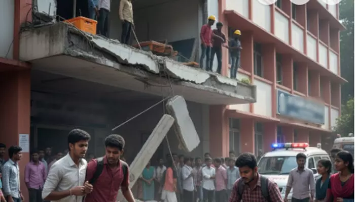 വൈകിട്ടോടെ കോളേജ് കെട്ടിടത്തിൽ നിന്ന് ഉഗ്രശബ്ദം; ഒന്നാം നിലയുടെ സണ്‍ഷേഡിന്‍റെ ഒരു ഭാഗം ഇടിഞ്ഞ് വീണ് അപകടം; വിദ്യാർത്ഥികൾക്ക് പരിക്ക്; ഒഴിവായത് വൻ ദുരന്തം